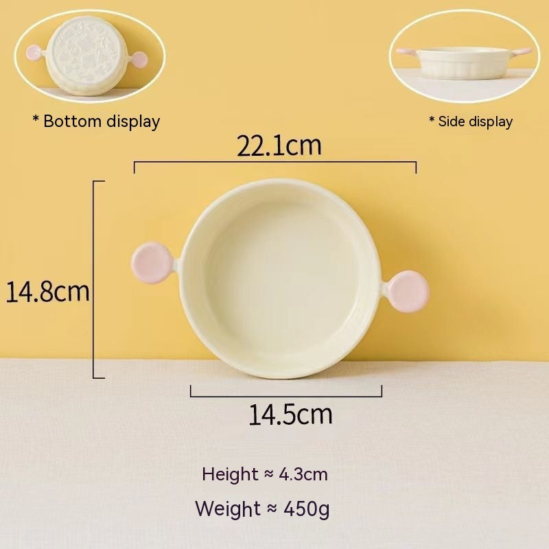 Cream Color Binaural Ceramic Ovenware