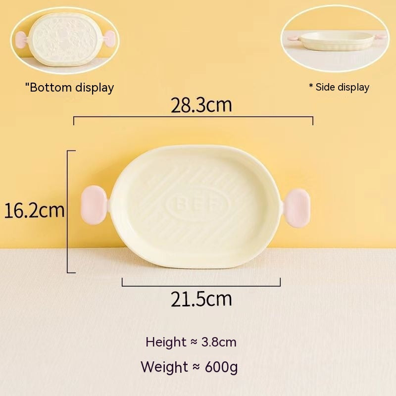 Cream Color Binaural Ceramic Ovenware