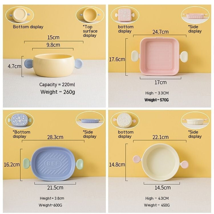 Cream Color Binaural Ceramic Ovenware