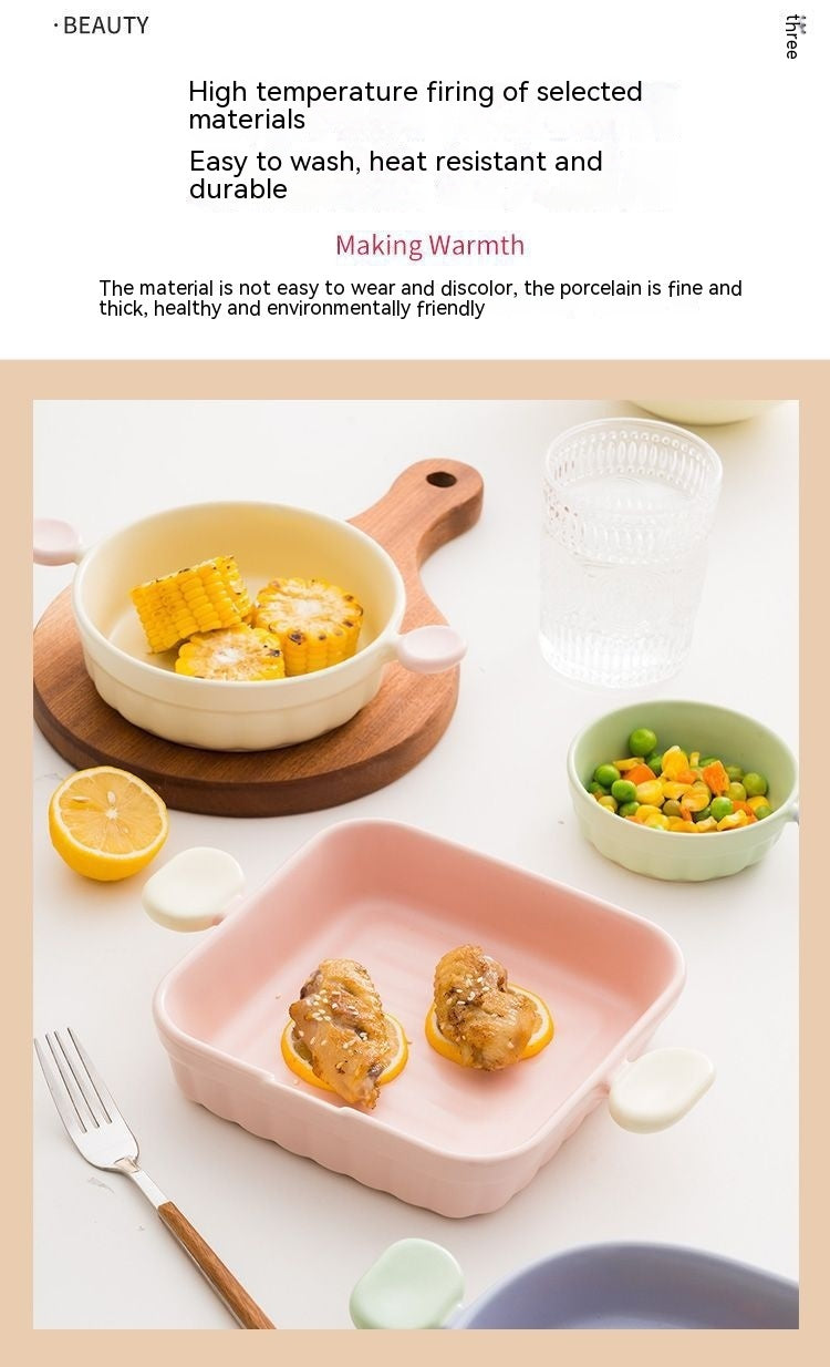 Cream Color Binaural Ceramic Ovenware